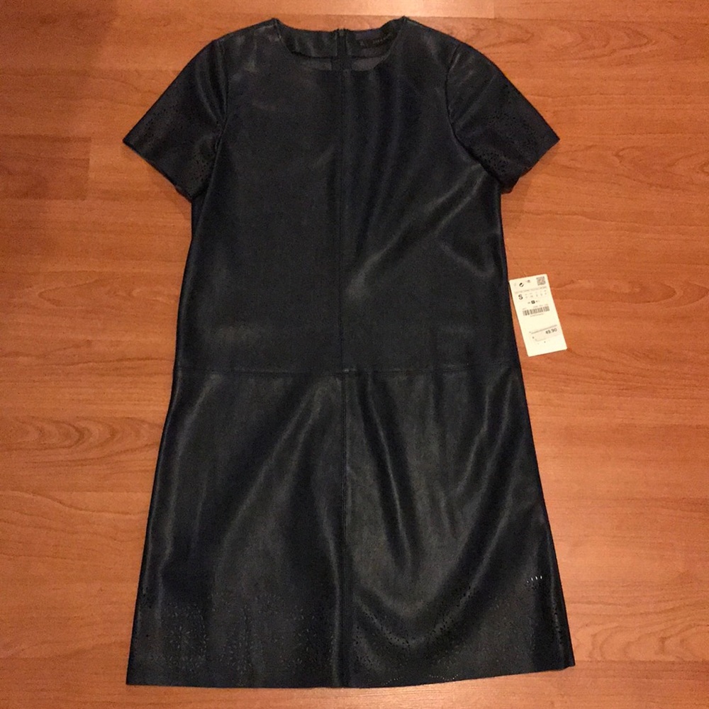 Zara Basic Collection dark blue faux leather dress